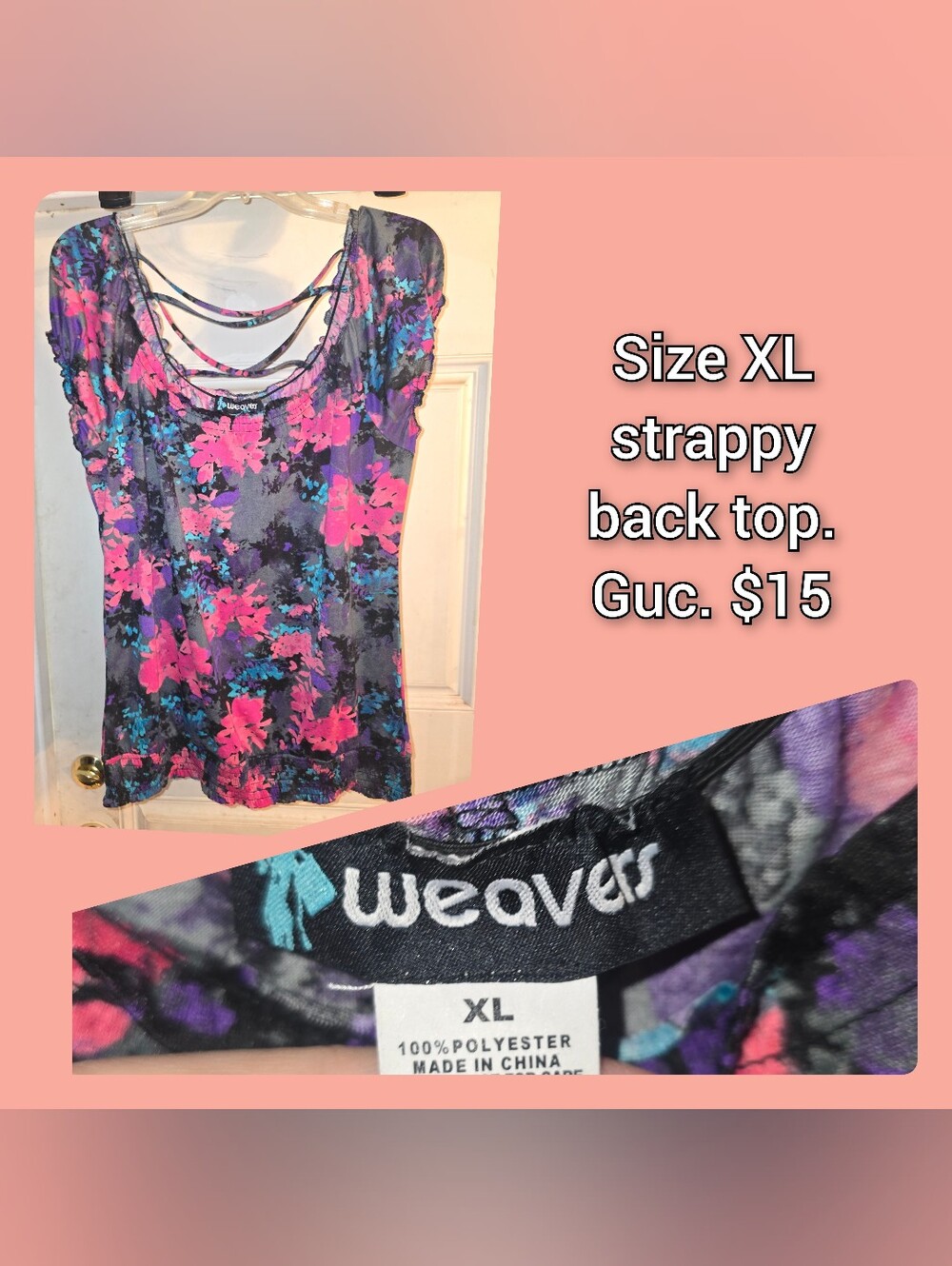 Weavers XL Pink Floral Strappy Back Women’s Top